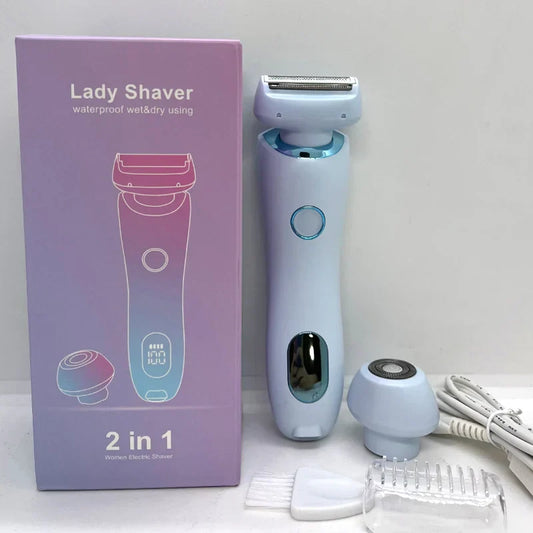 2-in-1 Electric Razor for Women Painless Bikini Trimmer & Hair Remover Blue
